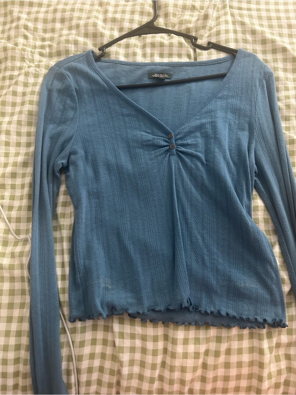 Blue Long-Sleeve V-Neck Knit Top